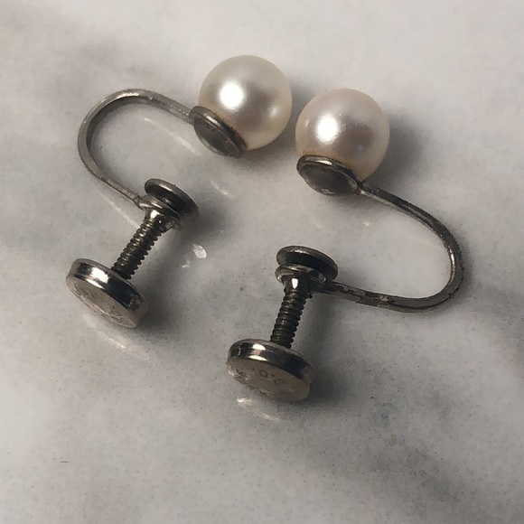 Vintage Pearl Screw-back sterling silver clip on Earrings‎ - Picture 3 of 5